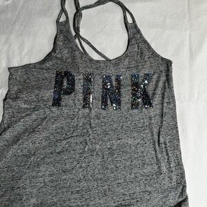 PINK Victoria's Secret Gray Tank with Sequin Logo
